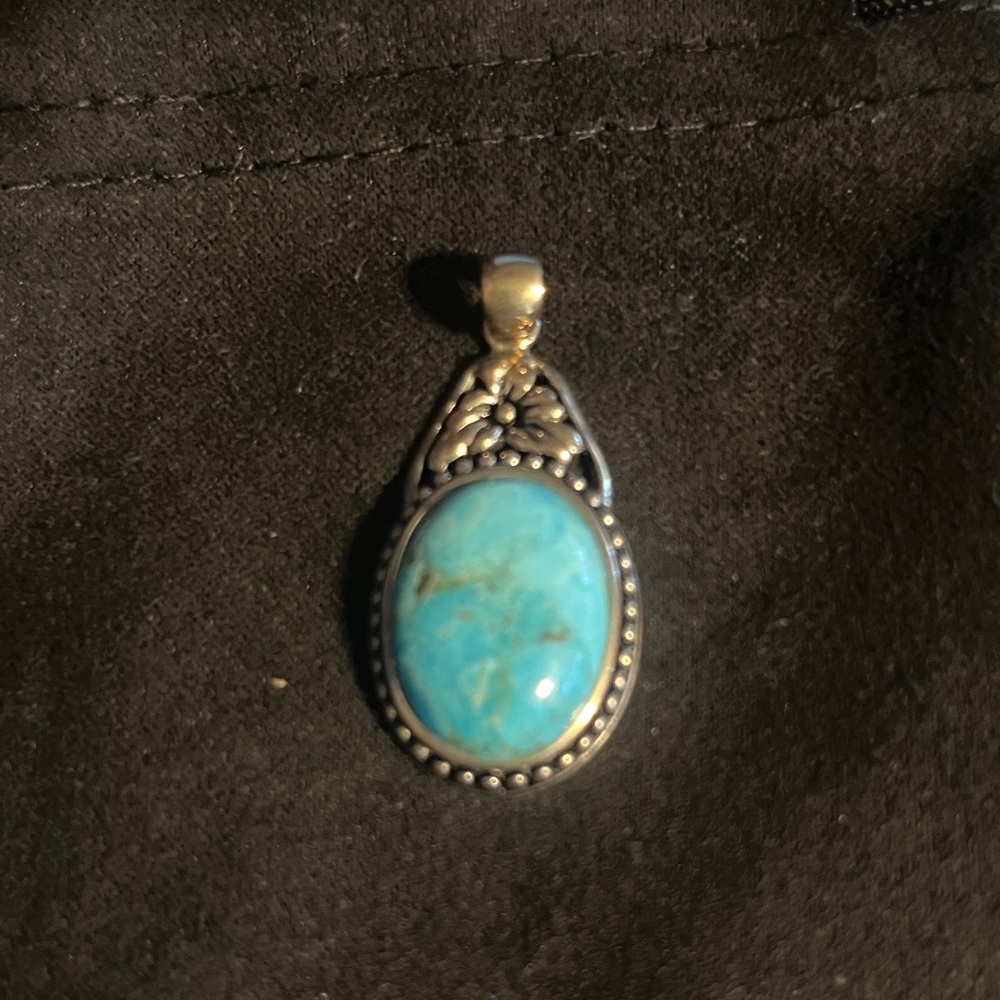 Silver and Turquoise Pendant open back 925 silver stamped